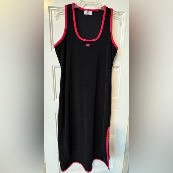 Juicy Couture Black & Pink Terry Cloth Midi Dress W Slit Size Large - Picture 1 of 9